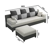 Francis 3 Seater with Ottman Sofa Set for Living Room (Grey Black Fabric)