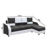 Severny 6 Seater L Shape Sofa Set for Living Room (Black Grey Fabric) Right Side