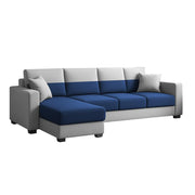 Aden LHS 6 Seater L Shape Sofa Set with 2 Puffy for Living Room (Blue Grey Colour Fabric) Premium Fabric Sofa Set for Living Room