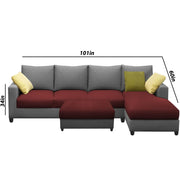 Rihan 8 Seater L Shape Sofa Set with Ottoman for Living Room (Maroon Grey Fabric) Right Side Sofa