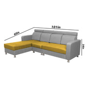 Emma RHS 6 Seater L Shape Sofa Set for Living Room (Yellow Grey Fabric)