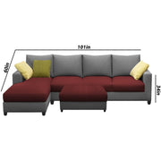 Rihan 8 Seater L Shape Sofa Set with Ottoman for Living Room (Maroon Grey Fabric) Left Side Sofa