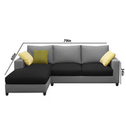 Rihan 4 Seater L Shape Sofa Set Living Room (Black Grey Fabric) Left Side Sofa