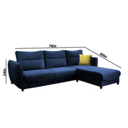 Stella RHS 4 Seater L Shape Sofa Set for Living Room (Blue) Premium Velvet Fabric Sofa
