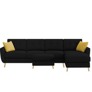 Lizel RHS 6 Seater L Shape Sofa Set with Center Table for Living Room (Black Colour Fabric) Premium Velvet Fabric Sofa