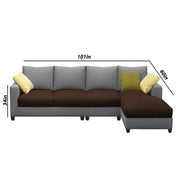 Rihan 6 Seater L Shape Sofa Set Living Room (Brown Grey Fabric) Right Side Sofa