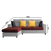Hazer 4 Seater L Shape Sofa Set for Living Room (Maroon Grey Fabric) Left Side