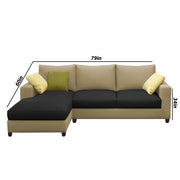 Rihan 4 Seater L Shape Sofa Set Living Room (Cream Black Fabric) Left Side Sofa