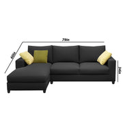 Rihan 4 Seater L Shape Sofa Set Living Room (Black Fabric) Left Side Sofa