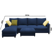 Rihan 8 Seater L Shape Sofa Set with Ottoman for Living Room (Blue Fabric) Left Side Sofa