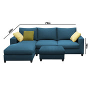 Rihan 4 Seater L Shape Sofa Set with Ottoman for Living Room (Turquise Fabric) Left Side Sofa