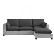Amberlin 4 Seater Interchangeable L Shape Sofa with Ottoman for Living Room (Black Grey)