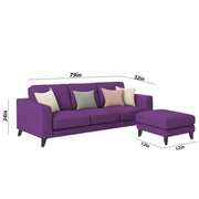 Grayon 3 Seater L Shape Convertible Sofa Set for Living Room, 3 Seater & Ottoman Modular Sectional Couch for Small Space (Grey Dark Grey Colour) Fabric