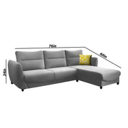 Stella RHS 4 Seater L Shape Sofa Set for Living Room (Grey) Premium Velvet Fabric Sofa
