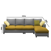 Rihan 6 Seater L Shape Sofa Set Living Room (Yellow Grey Fabric) Right Side Sofa