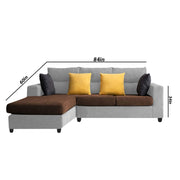 Hazer 4 Seater L Shape Sofa Set for Living Room (Brown Grey Fabric) Left Side