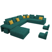 Casaling Urban Modern U-Shaped Sectional Sofa Set with Storage | 9 Seater Sofa Couch with Ottoman | Wooden Frame | Premium Colour Fabric | for Living Room & Guest Hall in (Black Colour)