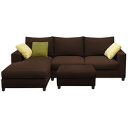 Rihan 4 Seater L Shape Sofa Set with Ottoman for Living Room (Brown Fabric) Left Side Sofa