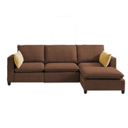 Amberlin 4 Seater Interchangeable L Shape Sofa with Ottoman for Living Room (Brown)