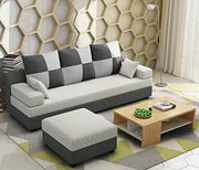 Francis 3 Seater with Ottman Sofa Set for Living Room (Grey Black Fabric)