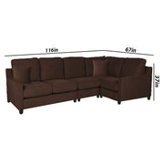 Rogelio 6 Seater LHS L Shape Sofa Set for Living Room (Dark Brown Fabric)