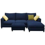 Rihan 4 Seater L Shape Sofa Set with Ottoman for Living Room (Blue Fabric) Right Side Sofa