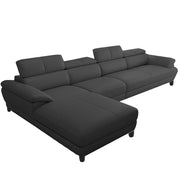 Amok 6 Seater L Shape Sofa Set for Living Room (Black Leathertte) Left Side