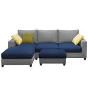 Rihan 4 Seater L Shape Sofa Set with Ottoman for Living Room (Blue Grey Fabric) Left Side Sofa
