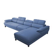 Amok 6 Seater L Shape Sofa Set for Living Room (Blue Leathertte) Right Side