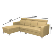 Emma RHS 6 Seater L Shape Sofa Set for Living Room (Cream Fabric)