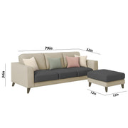 Grayon 3 Seater L Shape Convertible Sofa Set for Living Room, 3 Seater & Ottoman Modular Sectional Couch for Small Space (Grey Dark Grey Colour) Fabric