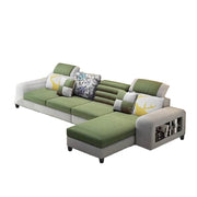Samra 5 Seater L Shape Sofa Set for Living Room (Green Grey Fabric) Right Side