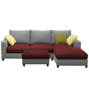Rihan 4 Seater L Shape Sofa Set with Ottoman for Living Room (Maroon Grey Fabric) Right Side Sofa