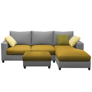 Rihan 4 Seater L Shape Sofa Set with Ottoman for Living Room (Yellow Grey Fabric) Right Side Sofa