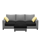 Rihan 3 Seater Sofa Set with Ottoman Living Room (Black Grey Fabric)