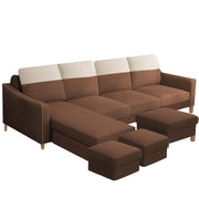 Alyona RHS 8 Seater L Shape Sofa Set for Living Room with Puffy (Grey Fabric)