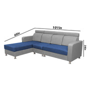 Emma RHS 6 Seater L Shape Sofa Set for Living Room (Blue Grey Fabric)