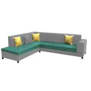 Rio 6 Seater L Shape Sofa for Living Room | Color - Teal Grey Leatherette | Left Side Sofa