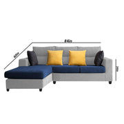 Hazer 4 Seater L Shape Sofa Set for Living Room (Blue Grey Fabric) Left Side