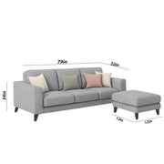 Grayon 3 Seater Convertible Sofa Set for Living Room, 3 Seater & Ottoman Modular Sectional Couch for Small Space (Black Colour) Fabric Sofa Set