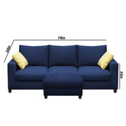 Rihan 3 Seater Sofa Set with Ottoman Living Room (Blue Fabric)