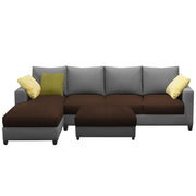 Rihan 8 Seater L Shape Sofa Set with Ottoman for Living Room (Brown Grey Fabric) Left Side Sofa