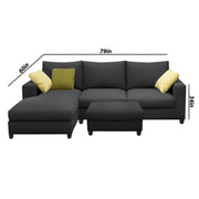 Rihan 4 Seater L Shape Sofa Set with Ottoman for Living Room (Black Fabric) Left Side Sofa