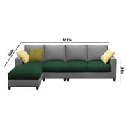 Rihan 6 Seater L Shape Sofa Set Living Room (Green Grey Fabric) Left Side Sofa
