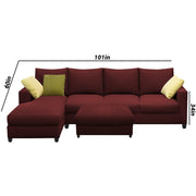 Rihan 8 Seater L Shape Sofa Set with Ottoman for Living Room (Maroon Fabric) Left Side Sofa