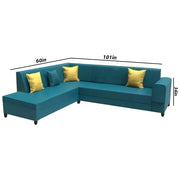 Rio 6 Seater L Shape Sofa for Living Room | Color - Blue Leatherette | Left Side Sofa