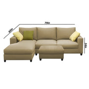 Rihan 4 Seater L Shape Sofa Set with Ottoman for Living Room (Cream Fabric) Left Side Sofa