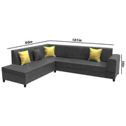 Rio 6 Seater L Shape Sofa for Living Room | Color - Black Leatherette | Left Side Sofa