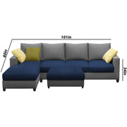 Rihan 8 Seater L Shape Sofa Set with Ottoman for Living Room (Blue Grey Fabric) Left Side Sofa