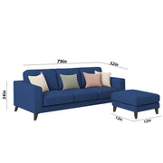 Grayon 3 Seater Convertible Sofa Set for Living Room, 3 Seater & Ottoman Modular Sectional Couch for Small Space (Black Colour) Fabric Sofa Set